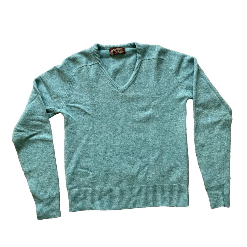 Vintage La Ronde Lambswool Pullover Sweater VNeck Superwash Wool Aqua Green